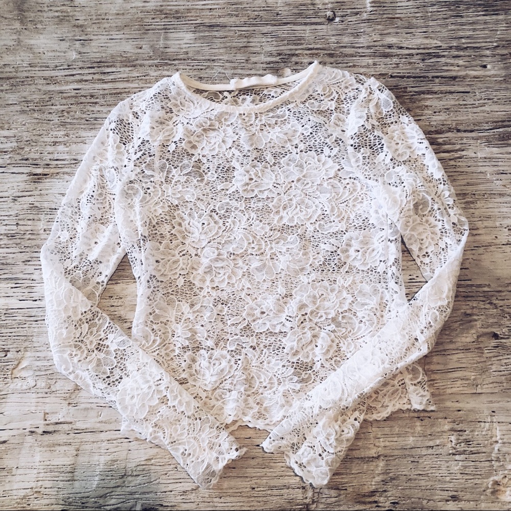White Lace Sheer Long Sleeve Top